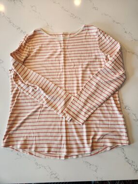 LL Bean Long Sleeve Tee with Coral Stripes